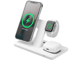 Stojánek s bezdrátovým nabíjením 3v1 FIXED MagPowerstation s podporou uchycení MagSafe, 15W+15W+5W, bíly