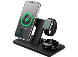 Stojánek s bezdrátovým nabíjením 3v1 FIXED MagPowerstation s podporou uchycení MagSafe, 15W+15W+5W, černý