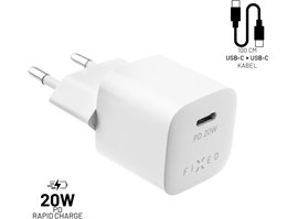 Set síťové nabíječky FIXED Mini s USB-C výstupem a USB-C/USB-C kabelu, podpora PD, 1 metr, 20W, bílý