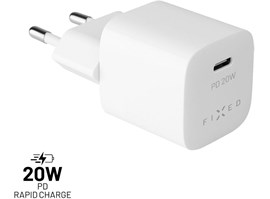 Síťová nabíječka FIXED Mini s USB-C výstupem a podporou PD, 20W, bílá