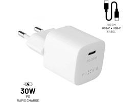 Set síťové nabíječky FIXED Mini s USB-C výstupem a USB-C/USB-C kabelu