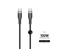 Nabíjecí a datový opletený kabel FIXED s konektory USB-C/USB-C a podporou PD, 1.2m, USB 2.0, 100W, černý