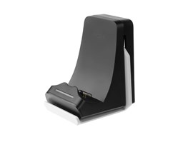 Závěsný nabíjecí dok FIXED pro ovladač DualSense PlayStation 5 s hákem pro sluchátka, černo-bílý