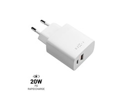 Síťová nabíječka FIXED s USB-C a USB výstupem, podpora PD a QC 3.0, 20W, bílá