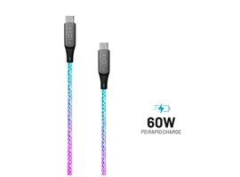 Svítící datový a nabíjecí kabel FIXED s konektory USB-C/USB-C a podporou PD, 1,2 metr, USB 2.0, 60W, duhový
