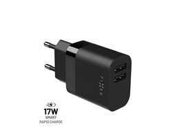 Síťová nabíječka FIXED s 2xUSB výstupem, 17W Smart Rapid Charge, černá