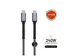 Nabíjecí a datový odolný kabel FIXED Armor s konektory USB-C/USB-C a podporou PD, 1.2 m, USB 2.0, 240W, šedý