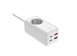 Síťový prodlužovací adaptér FIXED Charging Strip s 2x USB-C a 2x USB, GaN III, 1.5m, PD 65W, bílý