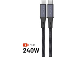 Nabíjecí a datový opletený kabel FIXED s konektory USB-C/USB-C, PD 3.1, 1.2 m, USB4gen2 20Gbps, 4K60Hz, 240W, šedý