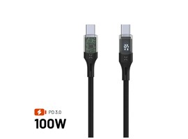 Nabíjecí a datový kabel FIXED s displejem s konektory USB-C/USB-C a podporou PD, 1.2m, USB 2.0, 100W, černý