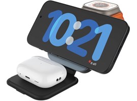 Skládací magnetický bezdrátový nabíjecí stojan 3v1 FIXED MagFlex Alu, 15W+2.5W+3.5W, šedý