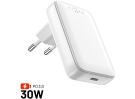 Síťová GaN nabíječka FIXED Slim s USB-C výstupem a podporou PD, 30W, bílá