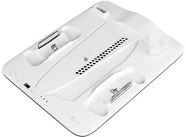 Multifunkční stanice FIXED pro PlayStation 5 (Slim) s větráky a nabíjením pro dva ovladače DualSense, černo-bílá