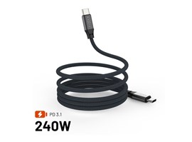 Magnetický nabíjecí a datový opletený kabel FIXED s konektory USB-C/USB-C a podporou PD, 1.2m, USB 2.0, 240W, šedý