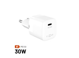 Síťová GaN nabíječka FIXED Mini s USB-C výstupem a podporou PD, 30W, bílá