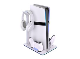 Dokovací stanice FIXED pro PlayStation 5 (Pro/Slim) s větráky a nabíjením pro 2xDualSense, černo-bílá