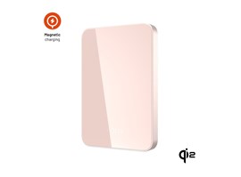 Powerbanka FIXED MagZen 5 Crystal s bezdrátovým nabíjením se standardem Qi2 a podporou MagSafe, 5 000 mAh, růžová