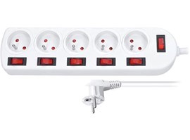 Solight prodlužovací přívod, 5 zásuvek, bílý, 6x vypínač, 3m