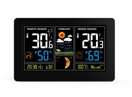 Solight meteostanice, extra velký barevný LCD, teplota, vlhkost, tlak, RCC, USb nabíjení, černá