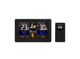 Solight meteostanice, aplikace Smart Life, extra velký barevný LCD, teplota, vlhkost, tlak, USB nabíjení, černá