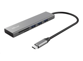 Trust USB-C hub Halyx Fast, 3xUSB 3.2 Gen 1, čtečka karet, stříbrná