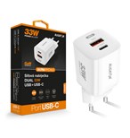 Rychlá mini síťová nabíječka ALIGATOR Power Delivery 33W, GaN, USB-C / USB-A, bílá