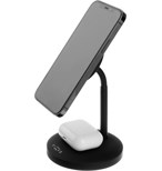 Stojánek s bezdrátovým nabíjením 2v1 FIXED MagStand s podporou uchycení MagSafe, 15W+5W, černý