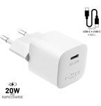 Set síťové nabíječky FIXED Mini s USB-C výstupem a USB-C/USB-C kabelu, podpora PD, 1 metr, 20W, bílý