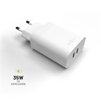 Síťová nabíječka FIXED s 2x USB-C výstupem, podpora PD, 35W, bílá