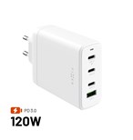 Síťová GaN nabíječka FIXED s 3xUSB-C a USB výstupem, podpora PD 3.0, 120W, bílá