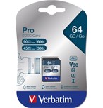 Verbatim SDXC 64GB paměťová karta PRO UHS-I (U3) (90MB/s), V30, Class 10